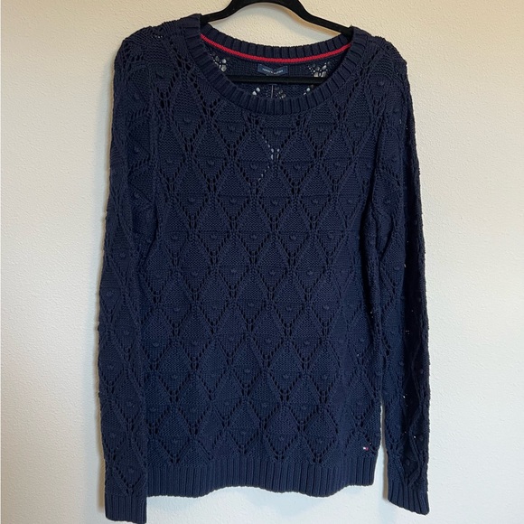 NWT Tommy Hilfiger Classic Navy Open Knit Sweater - Size L - Picture 2 of 9